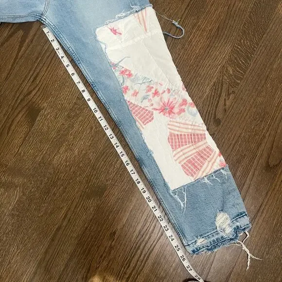 Mother x Carolyn Murphy Distressed Patchwork Tomcat Ankle Undone Jeans Size 27 - Picture 16 of 16